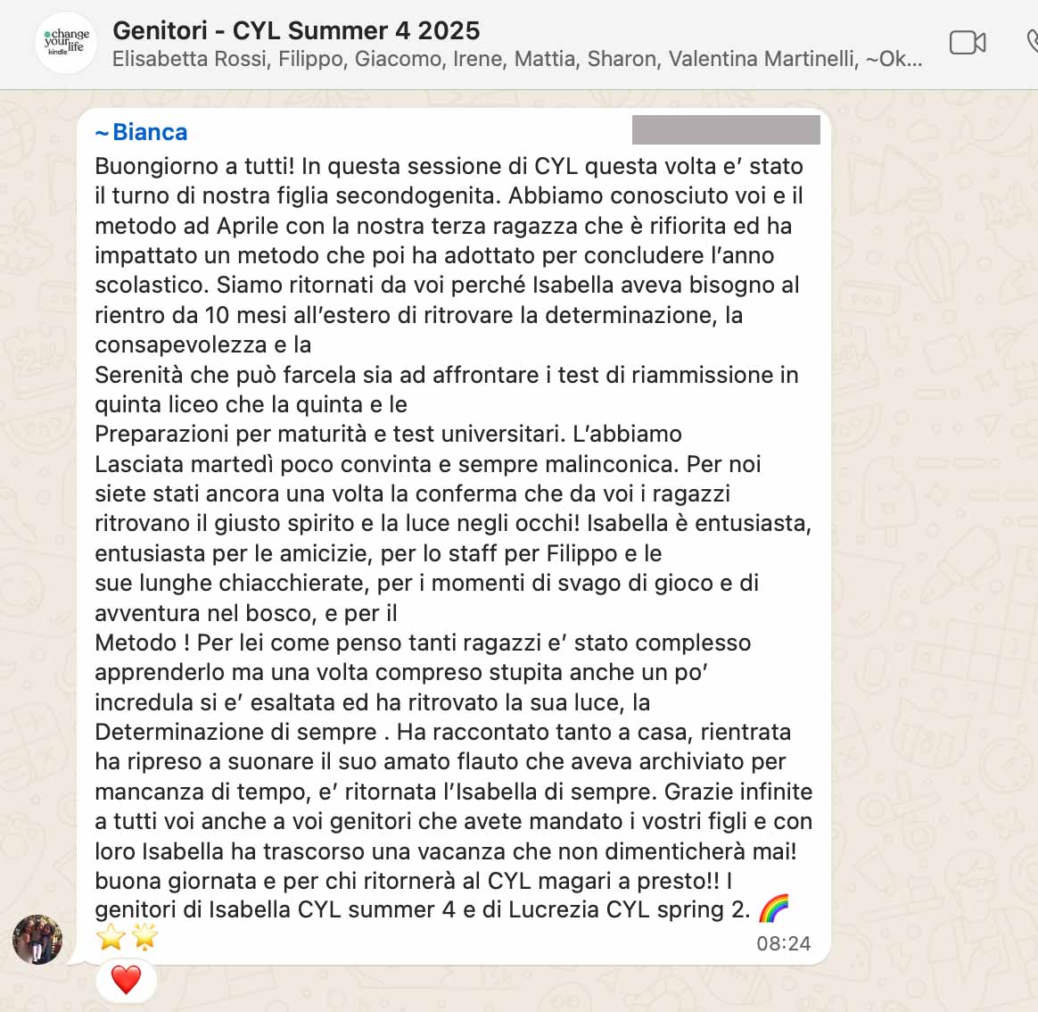 Testimonianza: genitore, Summer 4 · 2025