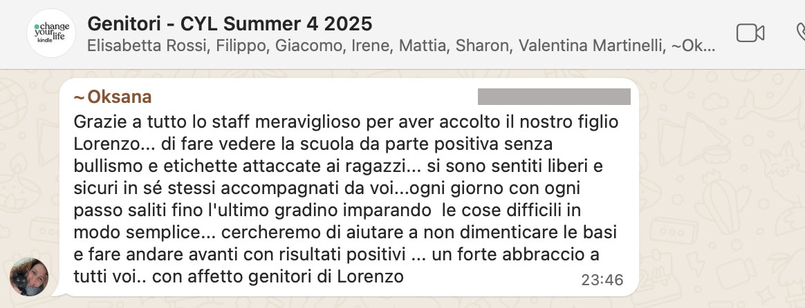 Testimonianza: genitore, Summer 4 · 2025