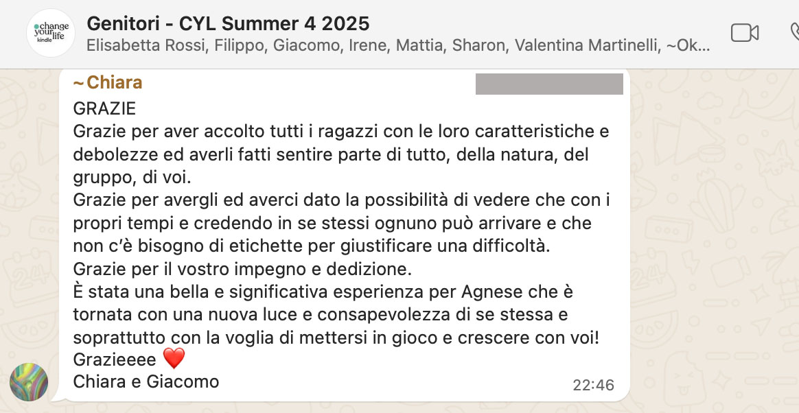 Testimonianza: genitore, Summer 4 · 2025