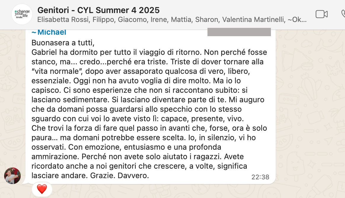 Testimonianza: genitore, Summer 4 · 2025