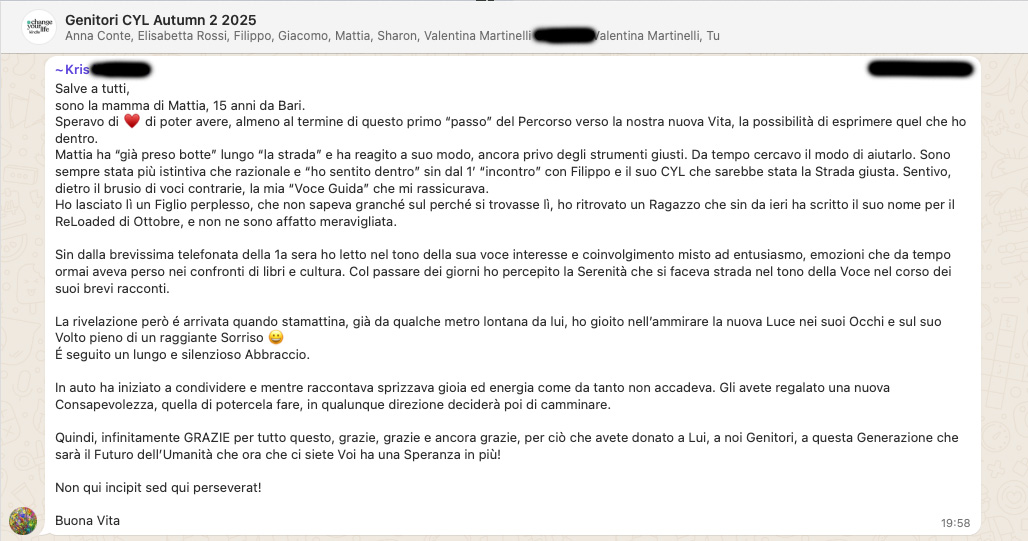 Testimonianza: genitore, Autumn 2 · 2025