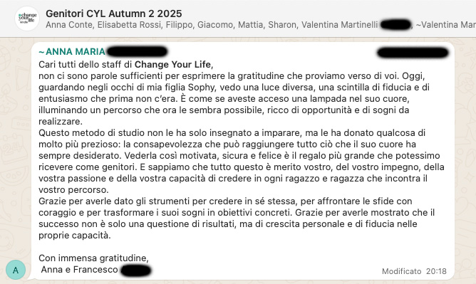 Testimonianza: genitore, Autumn 2 · 2025