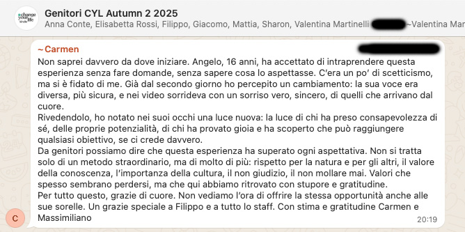 Testimonianza: genitore, Autumn 2 · 2025