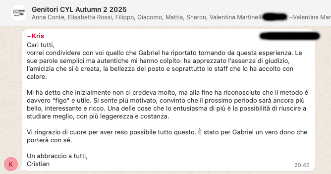 Testimonianza: genitore, Autumn 2 · 2025